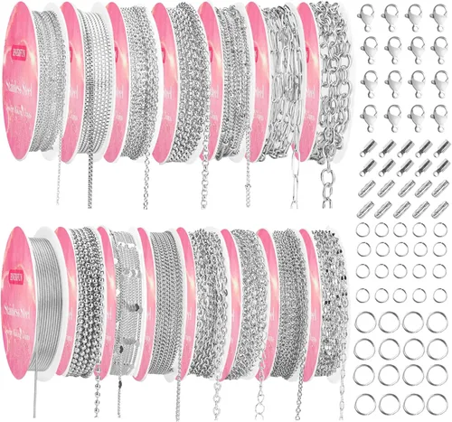 Vista 10 de ENERFUN Cadenas de collar de oro para hacer joyas, 112 pies, 15 rollos de cadenas a granel para hacer collares, pulseras, accesorios con anillos