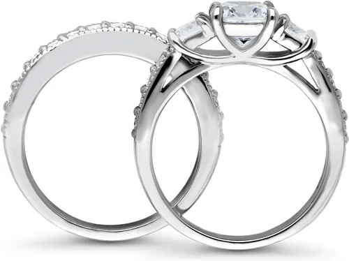 Vista 4 de BERRICLE Sterling Silver 3-Stone Wedding Engagement Promise Rings for Her, Stackable Band Ring Set for Women, Cubic Zirconia CZ - Sapphire-Blue