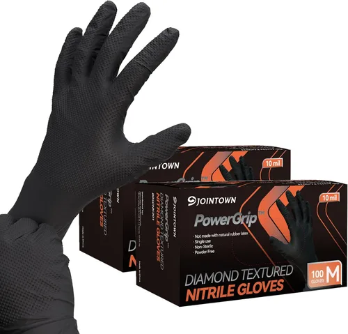 Vista 15 de Jointown Guantes Básicos de Nitrilo de Servicio Pesado, Guantes de Mecánico de Nitrilo Desechables de 8 Mil, con Textura de Diamante Elevada, Caja