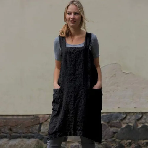 Vista 2 de Pinafore Apron Work Women Linen Cotton Dress Garden Pinafore Women's Dress Knit Dresses for Women