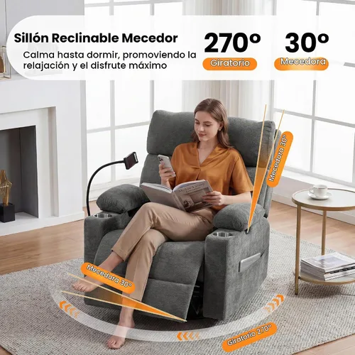 Vista 3 de FiveWillowise Mecedora eléctrica para guardería con brazos ajustables y Gris oscuro