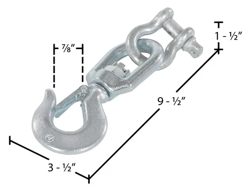 Vista 6 de Vestil HOOK-S-4 Gancho giratorio de acero con grillete de 4,000 libras. Capacidad Plata