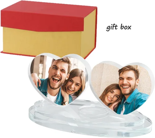 Vista 6 de Marco de fotos de cristal de doble corazón personalizado, pantalla de fotos de cristal personalizada, regalo creativo de fotos personalizadas