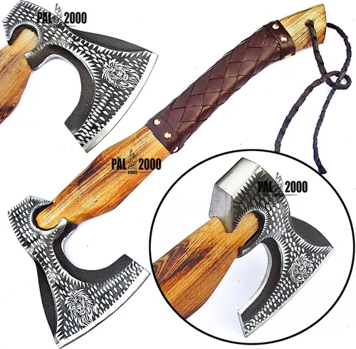Vista 2 de Hacha de división camping cortar hacha vikingo Tomahawk batalla caza al aire libre mango de madera maciza 9971