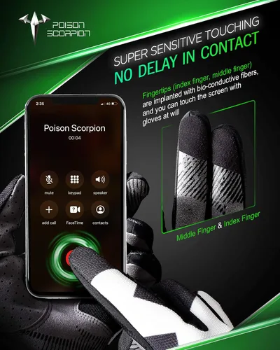 Vista 5 de Guantes POISON SCORPION para motocicleta, guantes táctiles con dedos completos para hombres y mujeres, antideslizantes, transpirables, negro, XL