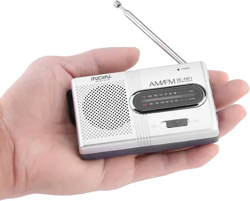 Vista 5 de Receptor de radio AM/FM portátil, radio AM FM de bolsillo con antena telescópica altavoz integrado y conector para auriculares para viajes al aire