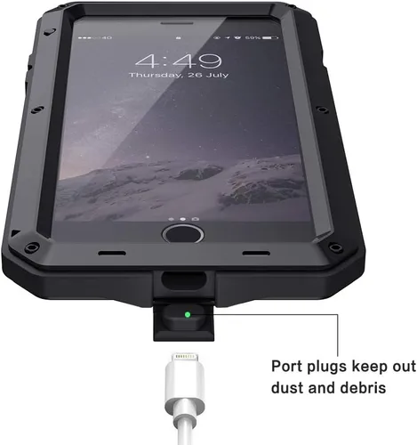 Vista 5 de Lanhiem Funda para iPhone 7 Plus/8 Plus, resistente a los golpes, [Tough Armour], funda de metal con protector de pantalla integrado, funda Negro