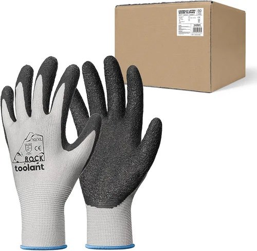 Vista 38 de toolant Guantes de trabajo de látex arrugado a granel, guantes de seguridad con revestimiento de goma para hombres y mujeres, 12 pares para Negro