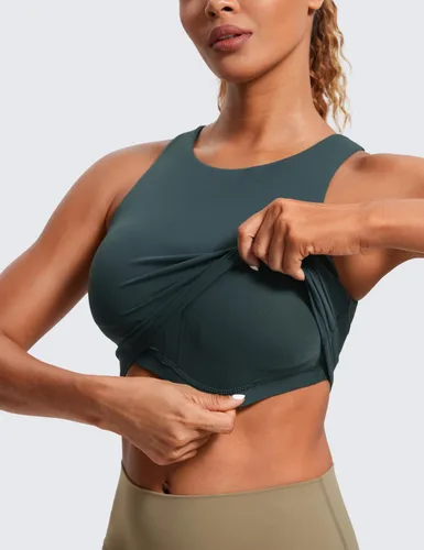 Vista 4 de CRZ YOGA Butterluxe - Brasier deportivo de cuello alto y espalda cruzada para mujer, camiseta corta acolchada para entrenamiento con brasier