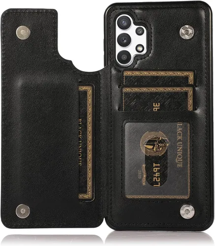 Vista 3 de Funda de teléfono para Samsung Galaxy A32 5G de 6.5 pulgadas con protector de pantalla de vidrio templado, tarjetero/tarjetero/cartera, soporte