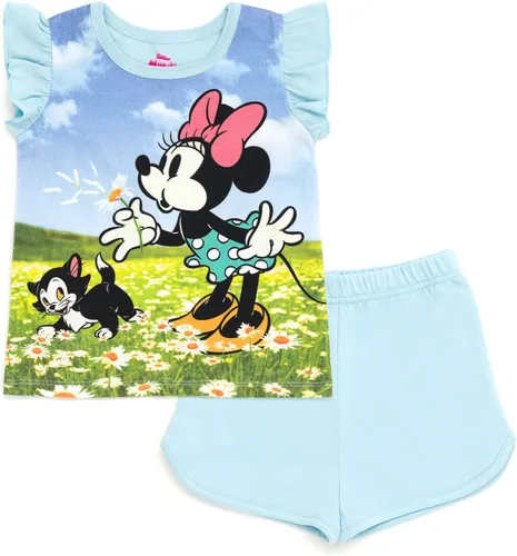 Vista 4 de Disney Minnie Mouse Lilo & Stitch Little Mermaid Ariel - Conjunto de camiseta floral y pantalones cortos de rizo francés, para bebés y niños grandes