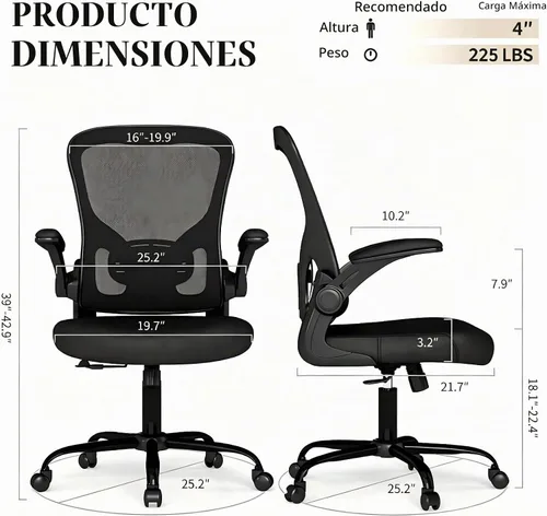 Vista 3 de Flysky Silla de oficina de malla, sillas ergonómicas de escritorio para Negro