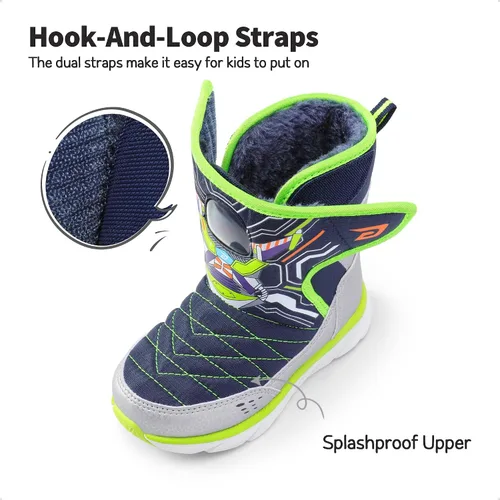 Vista 3 de DREAM PAIRS Botas de nieve para niños y niñas, con ranura de cápsula espacial, con velcro y forro de piel sintética, ligeras, a media pantorrilla