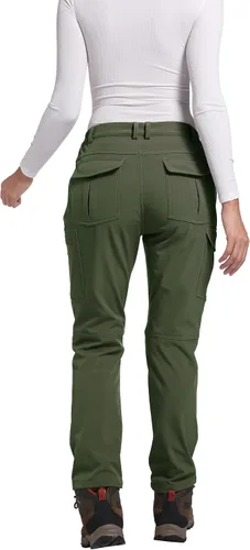 Vista 7 de LINLANG EN Pantalones de senderismo impermeables con forro polar para mujer, aislados, softshell, cálidos, para invierno y esquí