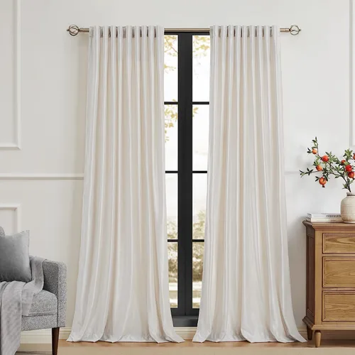 Vista 23 de PRIMROSE Cortinas de terciopelo champán de 63 pulgadas de largo para sala de estar, juego de 2 paneles opacos, bolsillo para barra, pestaña trasera