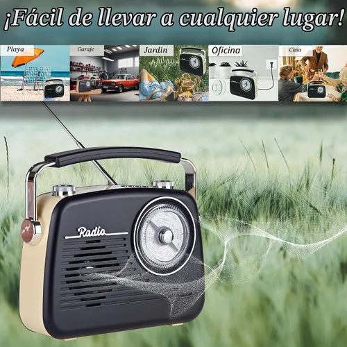 Vista 5 de Radios portátiles AM FM SW, receptor de transistor retro de recepción fuerte, altavoz Bluetooth, enchufe de corriente alterna en la pared, funciona