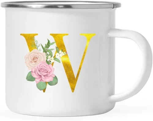 Vista 32 de Andaz Press Taza de café de acero inoxidable para niños de 11 onzas, regalo de taza de café de fogata, rosa rubor, monograma de oro sintético, letra