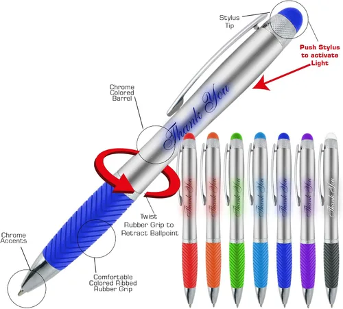 Vista 2 de Bolígrafos personalizados, paquete de 80 grabados láser sin granel, bolígrafo de 3 pulgadas, lápiz óptico y área personalizada con luz, nombre