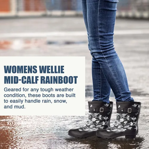 Vista 6 de NORTY Botas de goma para mujer Zapatos de lluvia impermeables por encima del tobillo para el trabajo y la recreación Calzado para todo