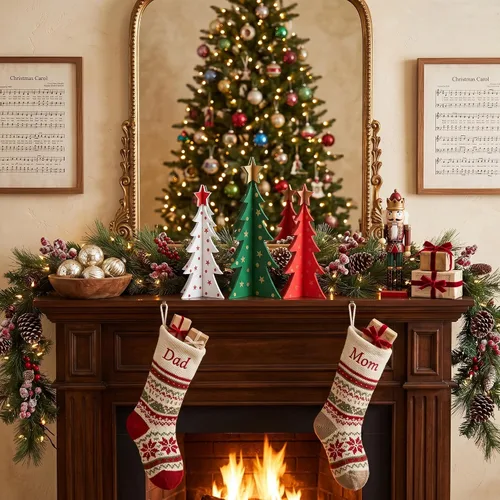 Vista 4 de DECSPAS Decoraciones de Navidad para Interiores, 3 Piezas Árboles de Navidad de Madera de 11 Pulgadas de Tamaño Grande para Centro de Mesa