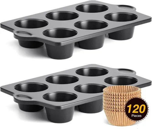 Vista 17 de HONGBAKE Juego de 2 Moldes Grandes para Parte Superior de Magdalenas, Molde Antiadherente de 4 Cavidades para Panecillos de Hamburguesa, Molde Jumbo