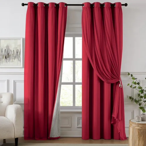 Vista 16 de cortinas 100% opacas para dormitorio, cortinas rosadas de doble capa, cortina oscura de 96 pulgadas de largo con superposición transparente
