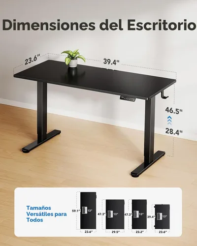 Vista 3 de HUANUO Escritorio Eléctrico de Pie, Superficie de Escritorio de Una Sola Pieza de 40" x 24", Escritorio de Computadora de Altura Ajustable, 4 Negro