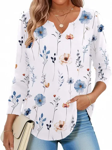 Vista 21 de Zeagoo Camisas de manga larga para mujer, blusas casuales con cuello en V