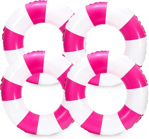 Vista 11 de Whaline Flotador inflable de natación de 4 piezas, anillo de natación a rayas, divertido estampado para piscina, tumbona, tubo para verano