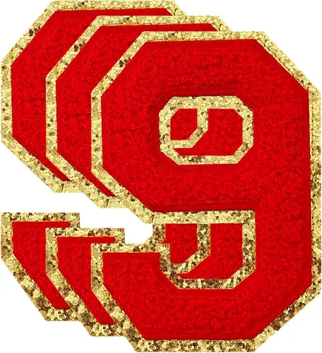Vista 188 de 3 parches de letras de felpilla roja, parches de letras termo-adhesivas de 4-1/2" con brillantina para ropa, S