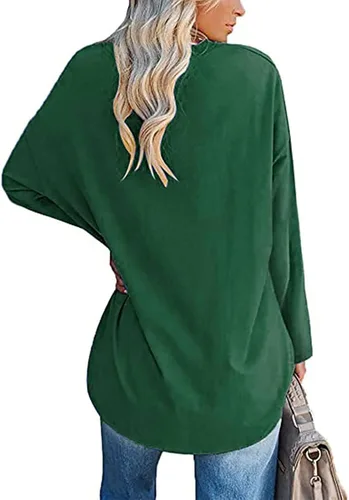 Vista 5 de Fragarn Camisetas con cuello en V para mujer color liso sueltas manga larga cuello en V cuello en V