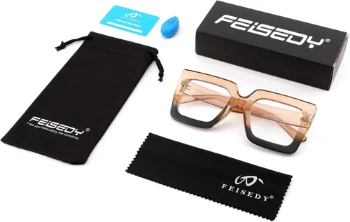 Vista 5 de FEISEDY Gafas de luz azul de gran tamaño para mujer, antifatiga, gruesas, cuadradas, para computadora, B2381