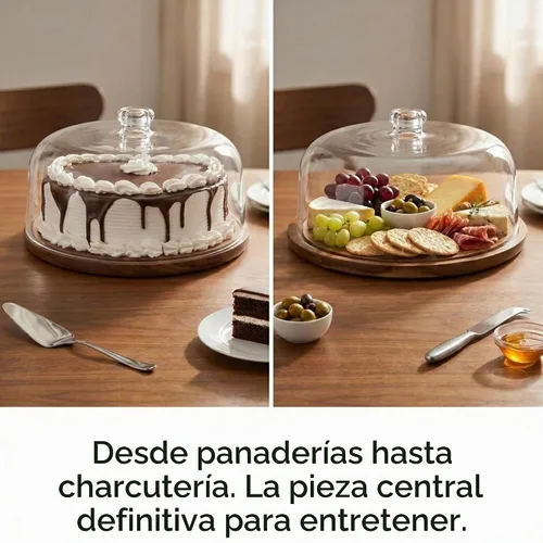 Vista 5 de Godinger - Soporte para tartas, plato para servir tartas con cúpula, madera de acacia y tapa acrílica a prueba de roturas