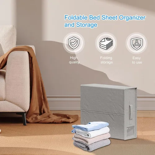 Vista 2 de Organizador plegable de almacenamiento de ropa de cama, organizador de sábanas, caja de almacenamiento de tela Oxford 600D para ropa de cama, toalla