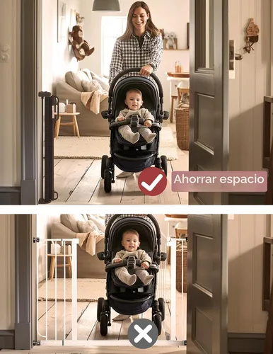 Vista 4 de Momcozy - Puerta retráctil para seguridad de bebés y niños, altura de 33 pulgadas, se extiende hasta 55 pulgadas de ancho, adecuada para escaleras