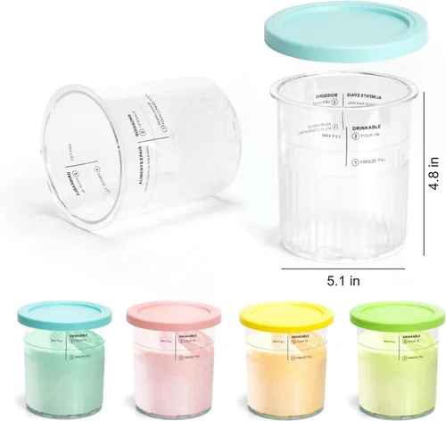 Vista 2 de Paquete de 4 pintas y tapas Creami Deluxe, 24oz Tamaño Familiar XL Tazas para Ninja Creami 11 en 1 NC501 NC500 Series Deluxe Ice Maker