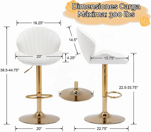 Vista 2 de Shunzhi Juego de 2 taburetes de bar giratorios modernos, taburetes de bar Beige