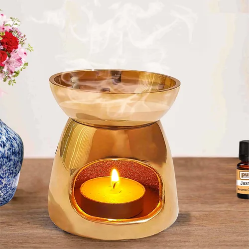 Vista 9 de Pure Source India Quemador de latón Quemador de aceite esencial con vela para aceites difusores Relájate con aromaterapia en casa, para aliviar