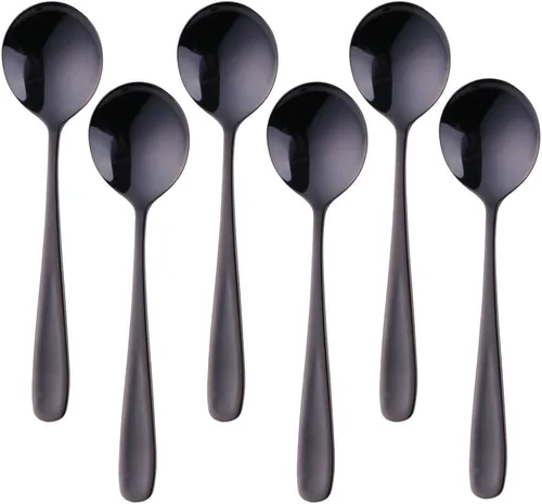 Vista 5 de Baikai - Cucharas de sopa de 7 pulgadas, cucharas de caldo con acabado de acero inoxidable 18/10, juego de 6 cucharas de cena (rojo mágico)