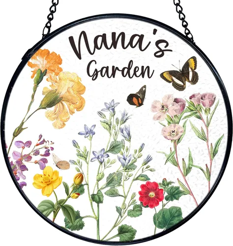 Vista 11 de TNUW Gigi Regalos Vidrieras para Colgar en Ventana, Mejores Regalos para Abuelas de Nietos Atrapasoles para Ventana Interior Vidrio Redondo Arte