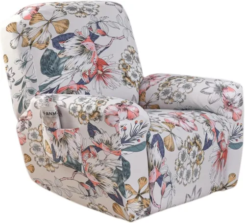 Vista 17 de NILUOH Funda para sillón reclinable, 4 piezas, elástica, estampada, con bolsillo lateral, funda para sofá reclinable, antideslizante, ajustable, 16