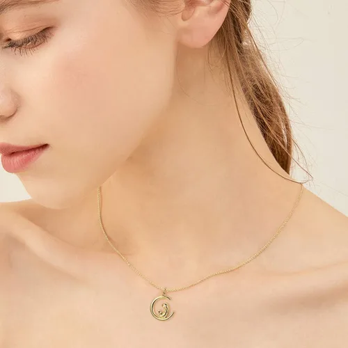 Vista 2 de SISGEM Collar de oro de 14 quilates para mujer, delicado collar de oro para madre e hijo, collar de luna creciente, regalo de cumpleaños