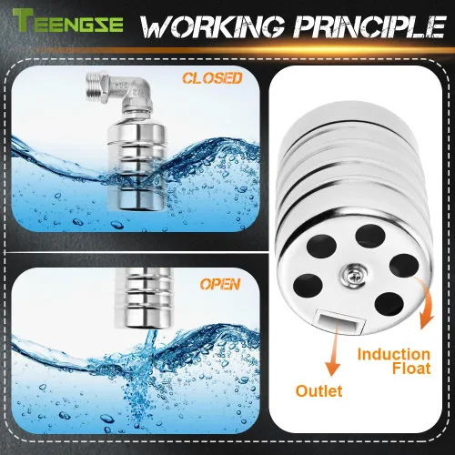 Vista 4 de Kit de 2 válvulas de flotador de acero inoxidable 304 – Control automático de nivel de agua para tanques y canales de ganado, incluye accesorios