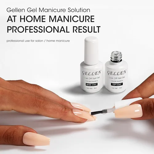 Vista 7 de Gellen Top Coat y Base Coat para Gel Polish - Acabado Shine de larga duración, 8ml cada botella Capa superior y base transparente
