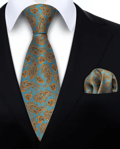 Vista 135 de HISDERN Corbatas para hombre, corbata de cachemira y bolsillo cuadrado tejido clásico floral para hombre, corbata de fiesta de boda
