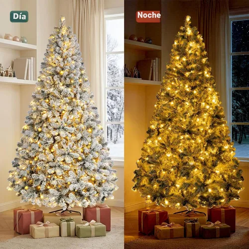 Vista 8 de Firstness Árbol de Navidad artificial flocado de nieve de 6 pies con bolsa Silueta densa completa, 250 luces LED cálidas y multicolor, 11 modos