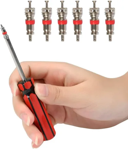 Vista 7 de FOCCTS Kit de 17 herramientas de vástago de válvula de neumático, 6 piezas TR412 sin cámara TR412 con núcleos de vástago de válvula, herramienta