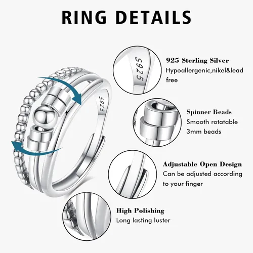 Vista 4 de Vito 925 Sterling Silver Fidget Anxiety Open Ring for Women Men