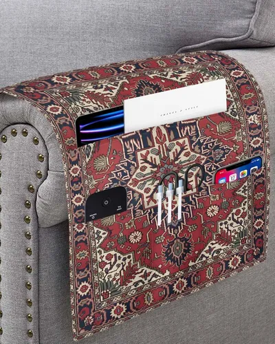 Vista 3 de Organizador de reposabrazos para sofá, organizador de mesita de noche, soporte de control remoto para sofá, bohemio, antideslizante, diseño étnico