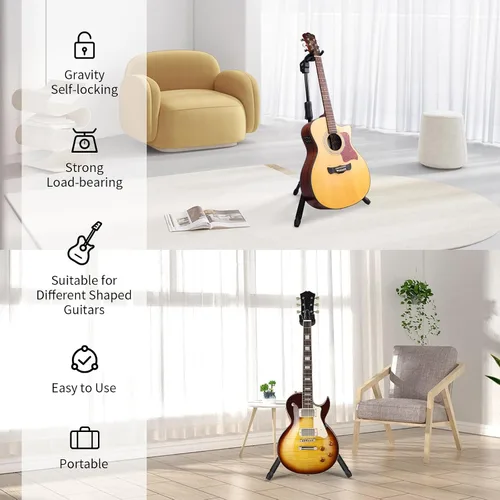 Vista 7 de GUITTO Soporte para guitarra - Bloqueo automático resistente, ajustable y plegable para acústica/eléctrica/bajo (capacidad de 15 kg), base